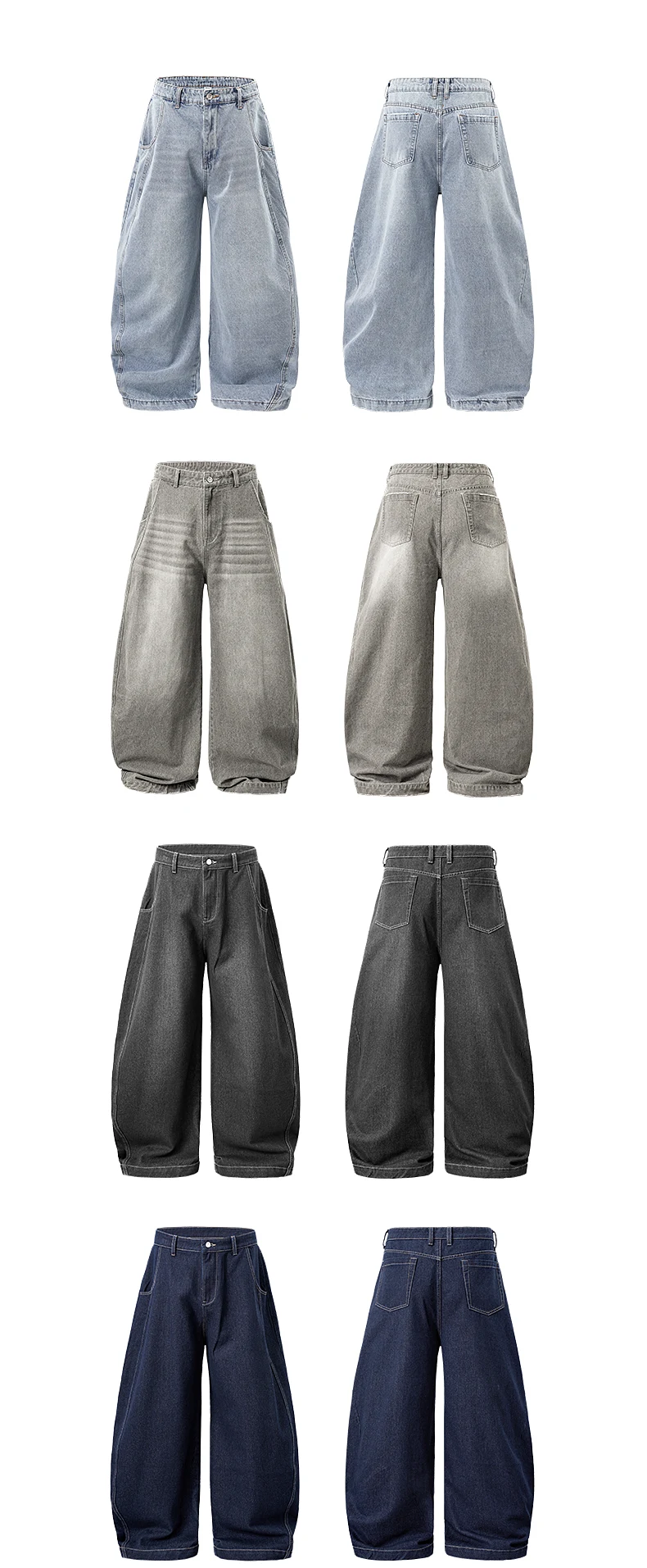Washed Curved-Leg Denim Pants image 5