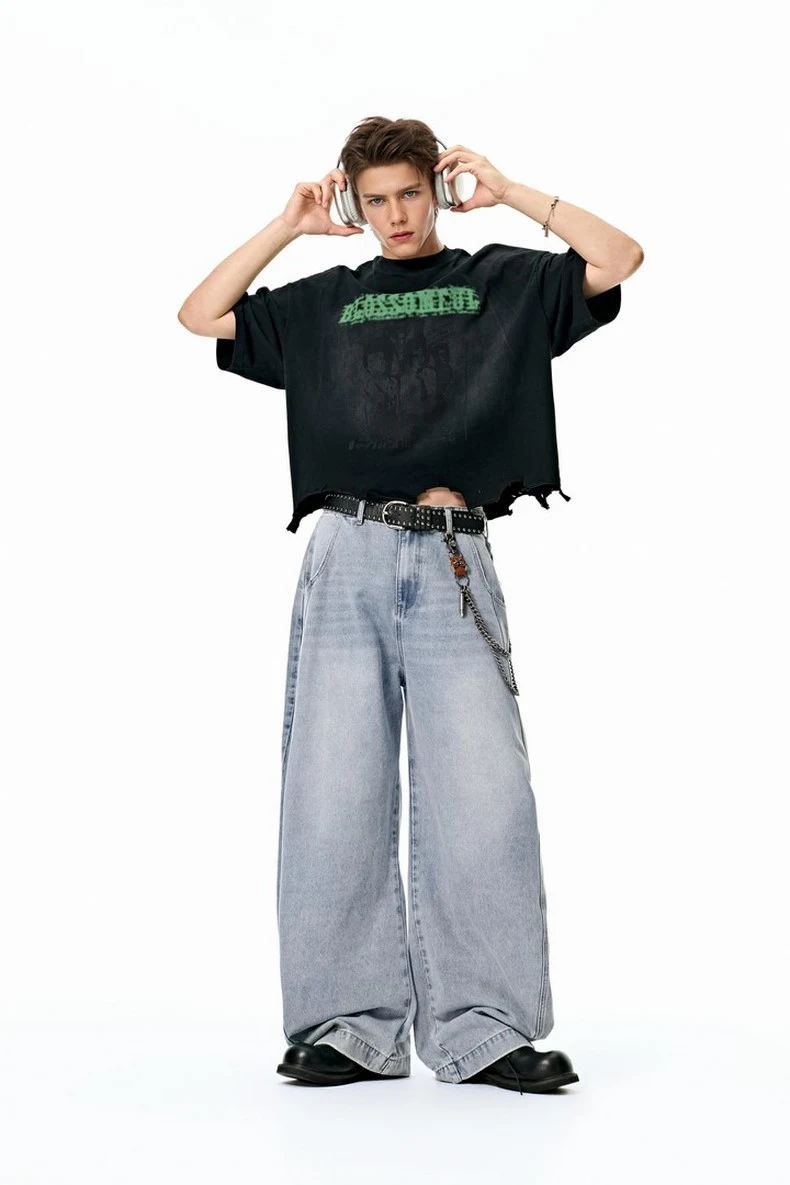 Washed Curved-Leg Denim Pants image 7