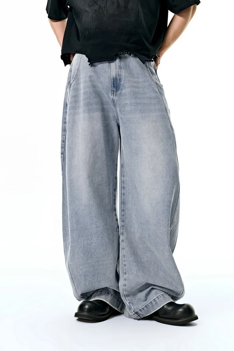 Washed Curved-Leg Denim Pants image 8