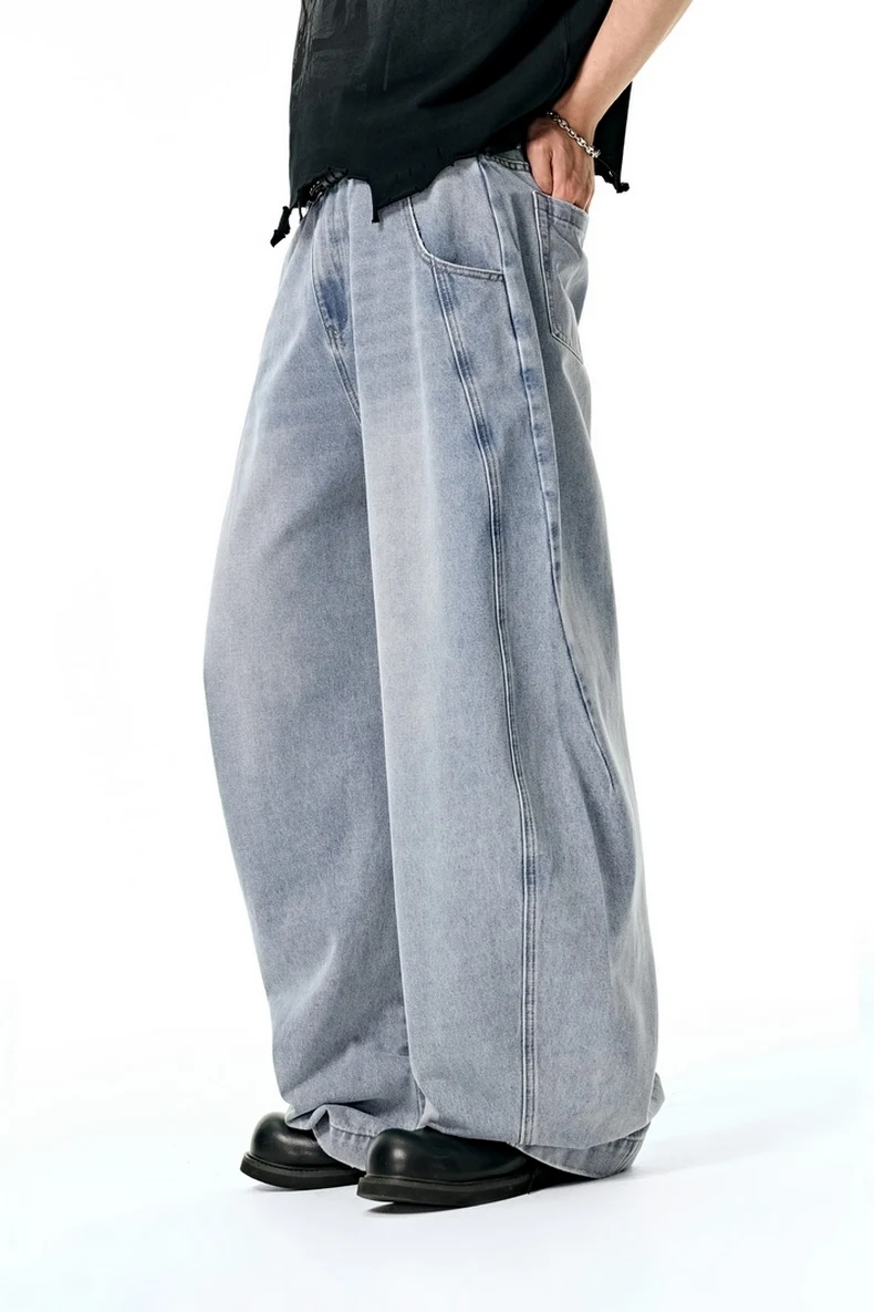 Washed Curved-Leg Denim Pants image 9