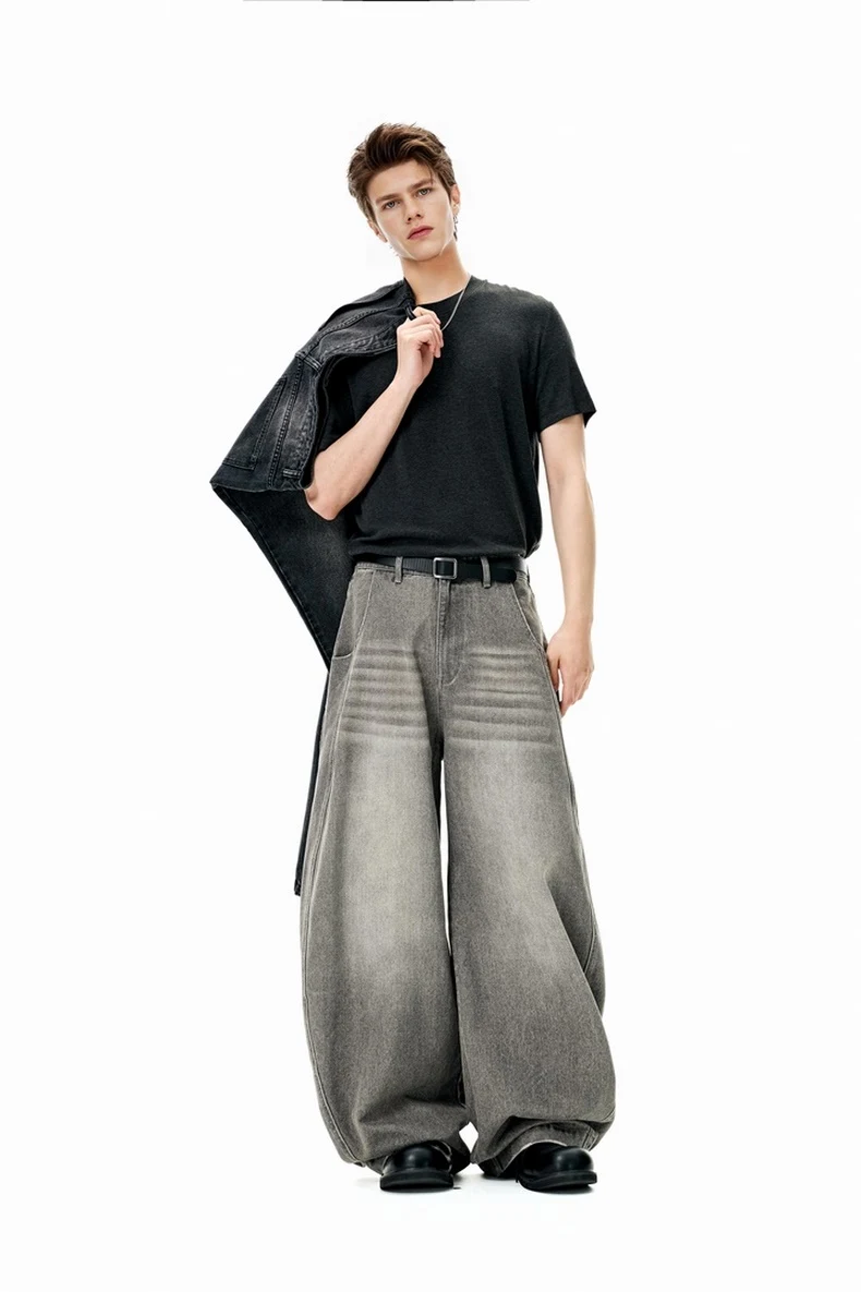 Washed Curved-Leg Denim Pants image 10