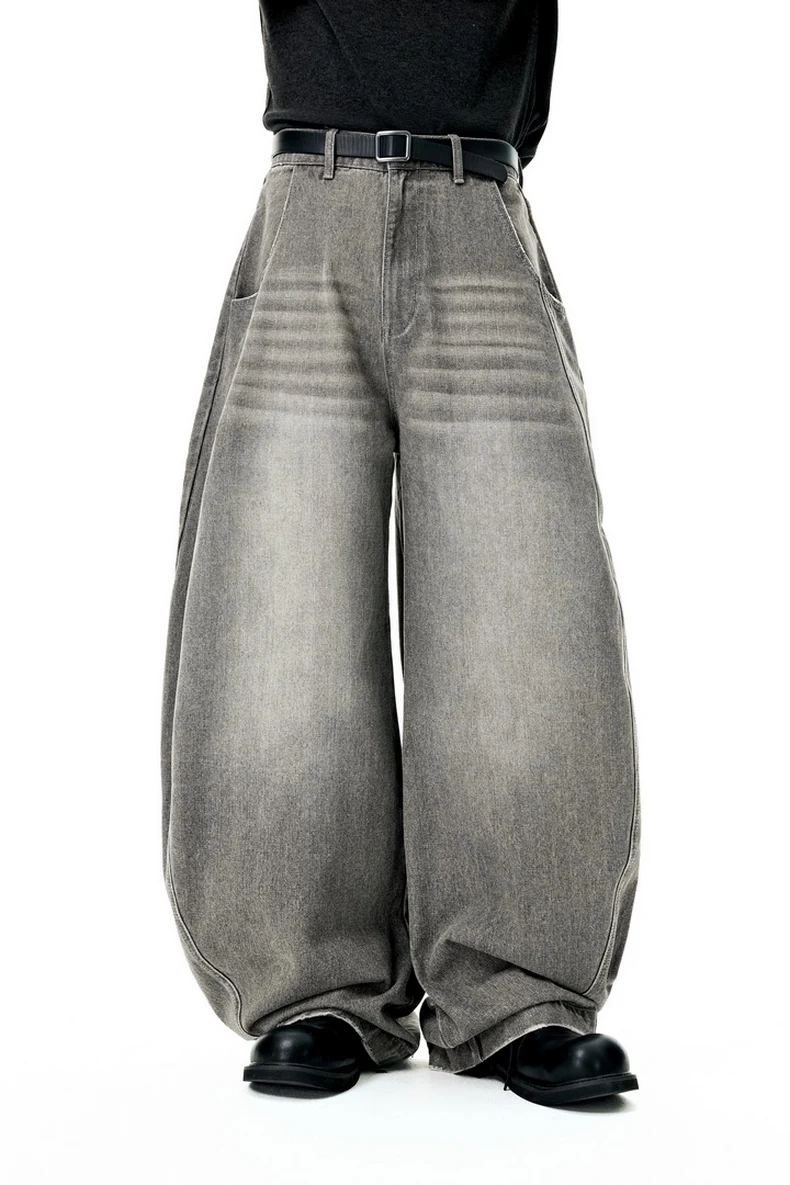 Washed Curved-Leg Denim Pants image 11