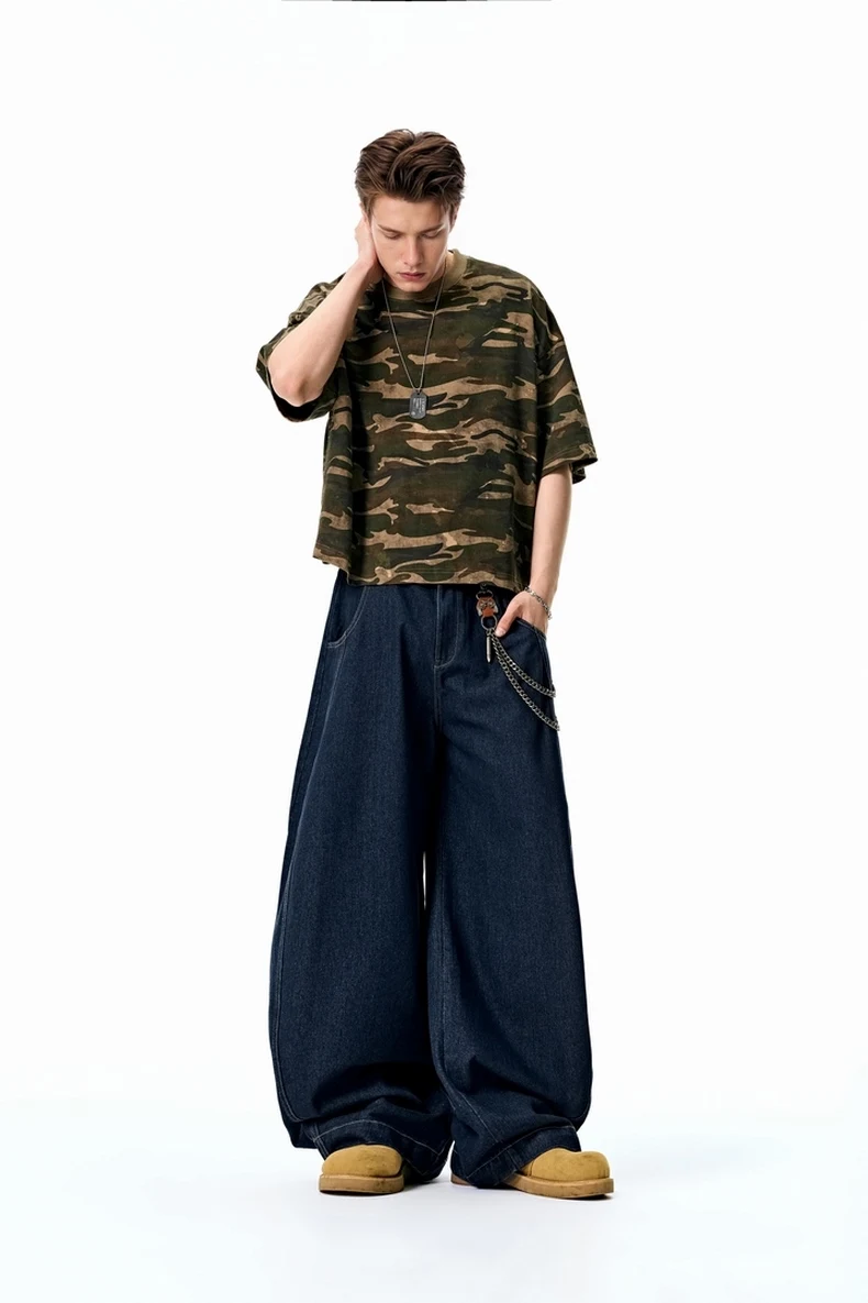 Washed Curved-Leg Denim Pants image 13