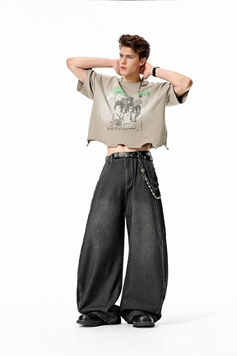 Washed Curved-Leg Denim Pants image 16