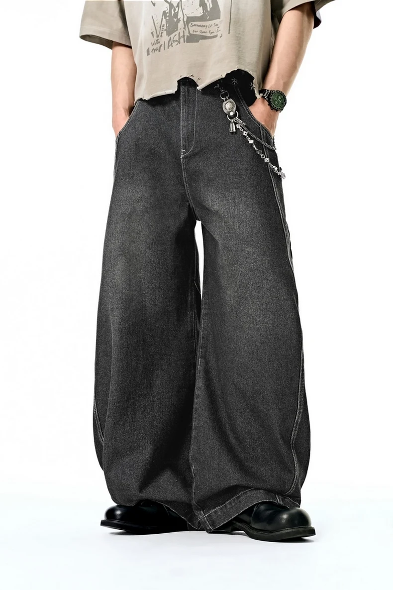 Washed Curved-Leg Denim Pants image 17