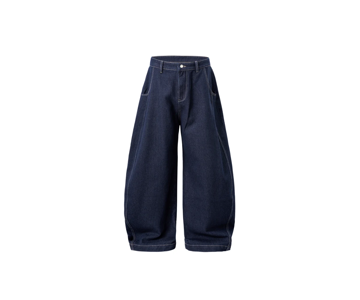 Washed Curved-Leg Denim Pants