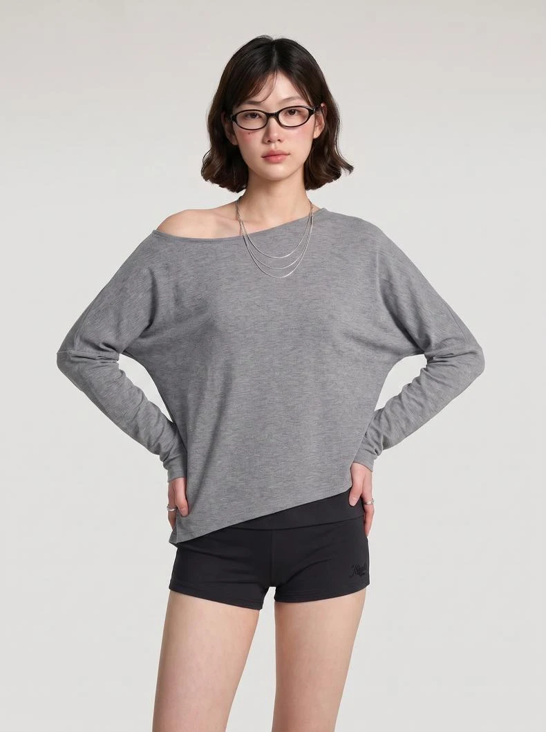 Off-Shoulder Relaxed Long Sleeve Top image 3