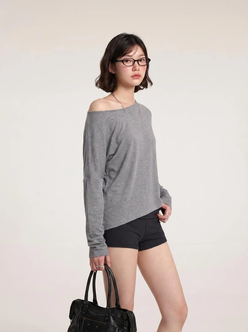 Off-Shoulder Relaxed Long Sleeve Top image 4