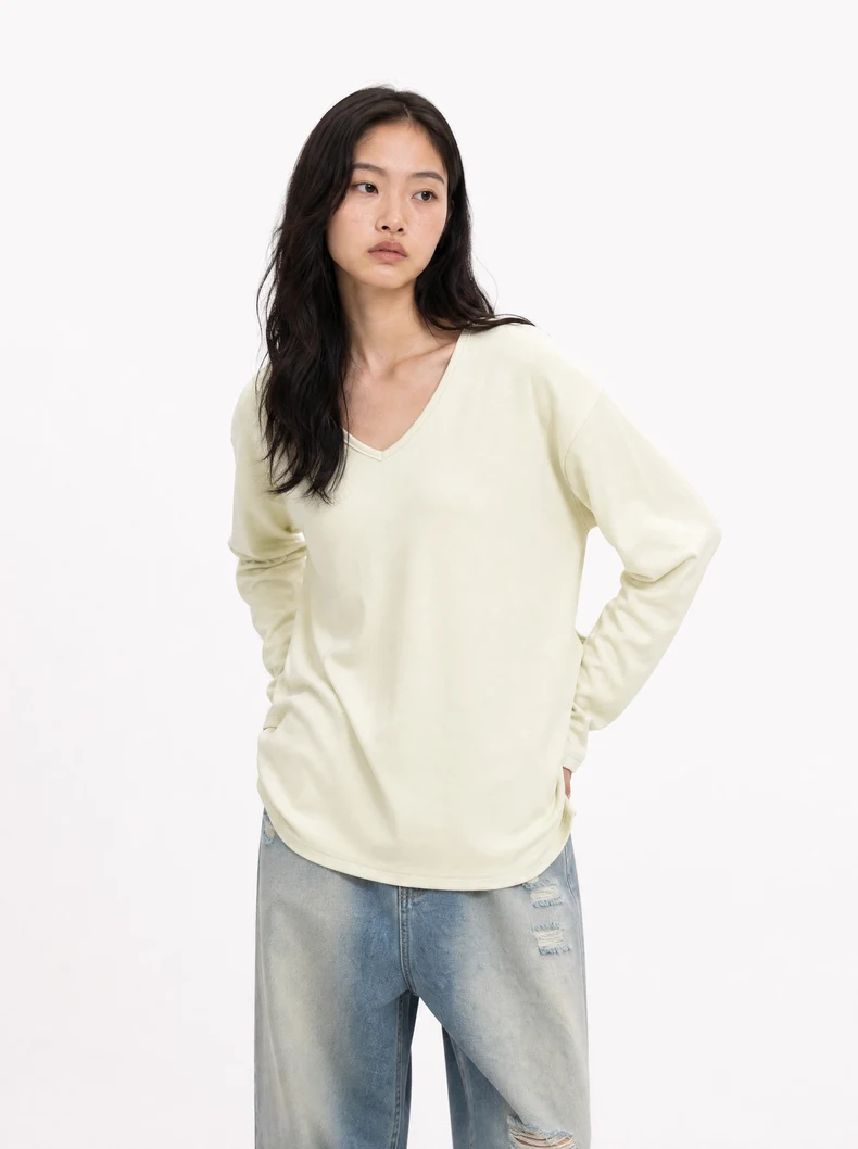 V-Neck Slit Long Sleeve T-Shirt image 8