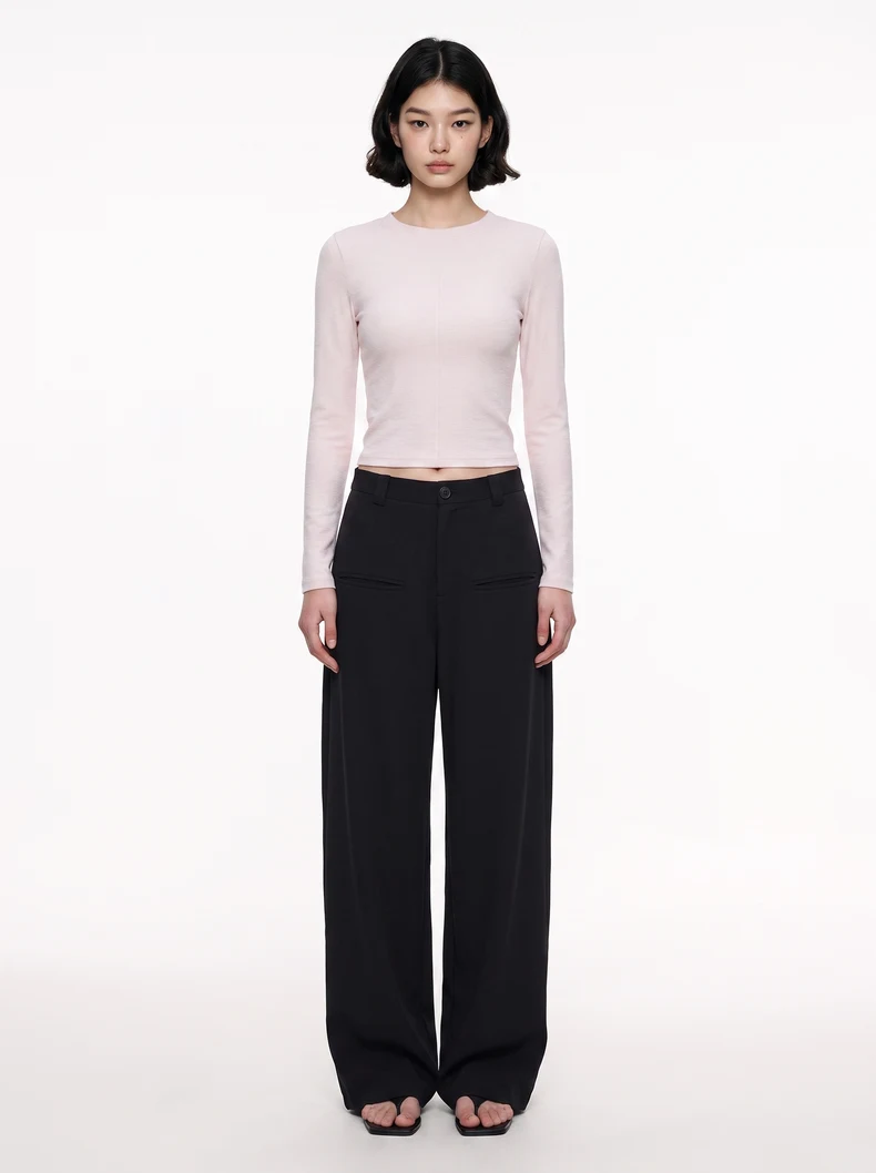 French Linen-Blend Long Sleeve Top image 3