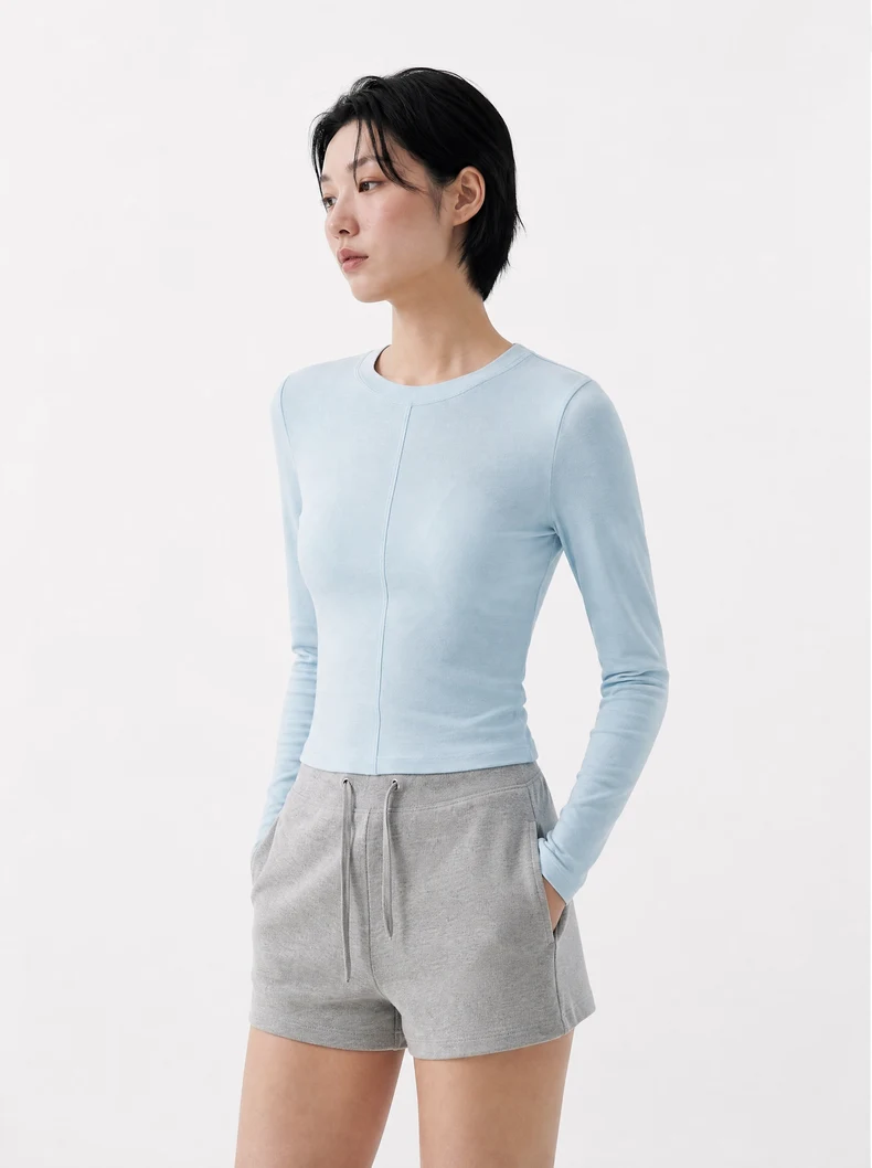 French Linen-Blend Long Sleeve Top image 12